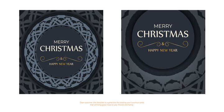 Festive Brochure Merry Christmas in dark blue with vintage blue pattern