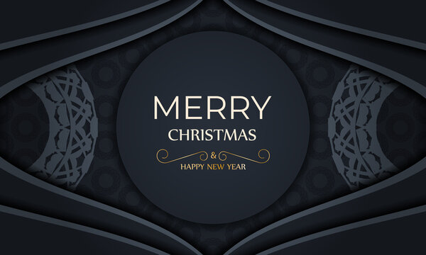 Festive flyer happy new year in dark blue with luxury blue pattern