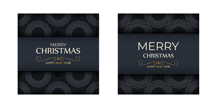 Festive flyer merry christmas dark blue with vintage blue ornament