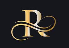 R Letter Initial Luxurious Logo Template. Premium R Logo Golden Concept. R Letter Logo With Golden Luxury Color And Monogram Design.