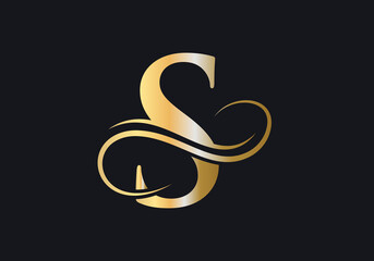 Wall Mural - S Letter Initial Luxurious Logo Template. Premium S Logo Golden Concept. S Letter with Golden Luxury Color and Monogram Design.