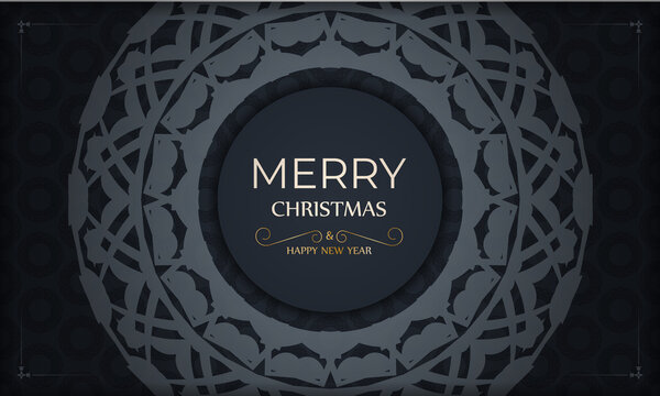 Festive flyer merry christmas dark blue with winter blue ornament
