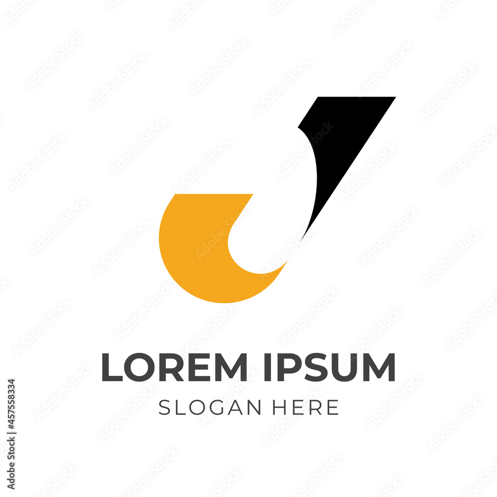 letter J logo design with flat black and yellow color style Stock ...