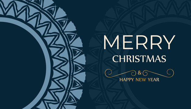 Greeting card Merry christmas in dark blue with winter blue ornament