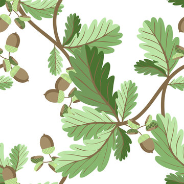 Vector - oak twigs with leaves seamless pattern.