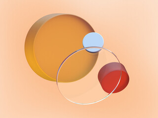 Aufkleber - 3D rendered round shapes in semi-transparent material on a light orange background. Illustration of abstract cubes, geometry, or minimalism. Visualization of illusion and backgrounds.