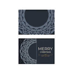 Poster - Holiday Flyer Merry Christmas and Happy New Year in dark blue color with vintage blue ornament