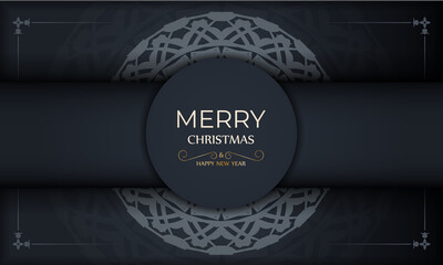 Poster - Holiday flyer merry christmas dark blue with winter blue pattern