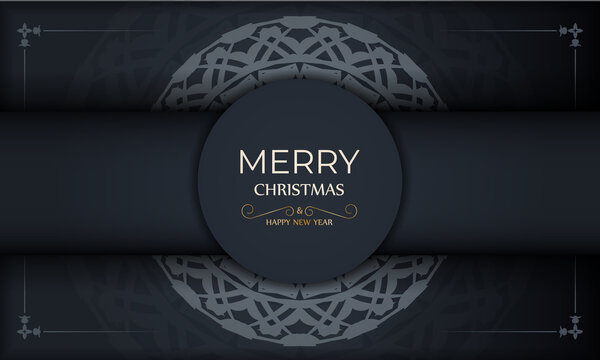 Holiday flyer merry christmas dark blue with winter blue pattern