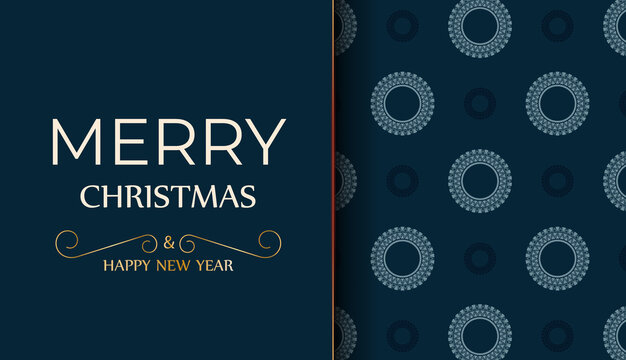 Merry christmas card in dark blue color with abstract blue pattern