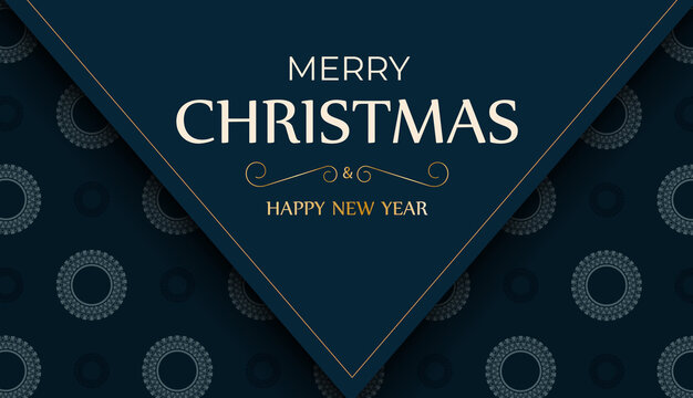 Merry christmas card in dark blue color with vintage blue ornament