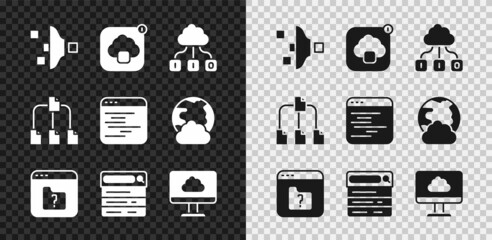 Aufkleber - Set Filter setting, Cloud technology data transfer, File missing, Search engine, Folder tree and Software icon. Vector