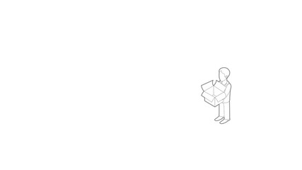 Poster - Businessman holding an outline box icon animation best outline object on white background