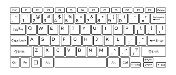 Leinwandbilder - Computer keyboard button layout template with letters for graphic use. Vector illustration