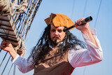 funny pirate captain on a pirate ship