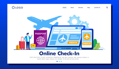 Wall Mural - online check in illustration, booking application, traveling concept, flat illustration vector banne