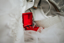 Red Wedding Box And Ring On White 