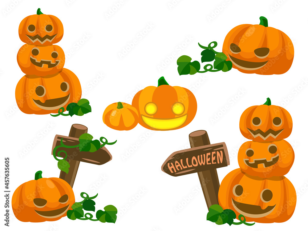 ジャックオランタンのセット かぼちゃのランプ ハロウィン素材のアイコン イラスト素 Poster 晃糊
