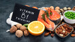Food high in vitamin B1 on dark background.