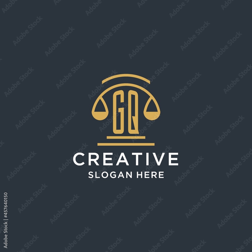 GQ initial with scale of justice logo design template, luxury law and ...