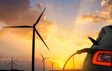 ev charging station for electric car in concept of green sustainable energy produced from renewable 