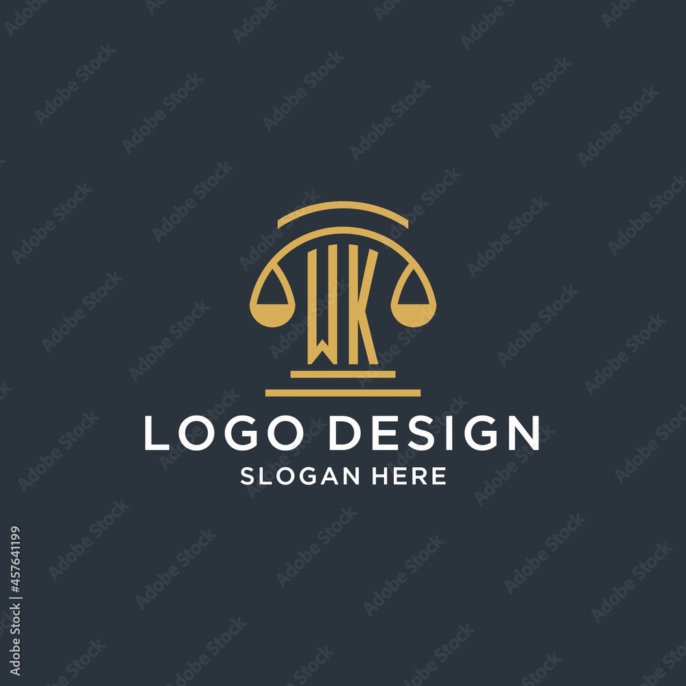 WK initial with scale of justice logo design template, luxury law and ...