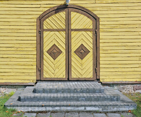 Wall Mural - Vintage yellow aged  wooden church  doors