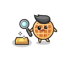 Poster - circle waffle character is checking the authenticity of the gold bullion