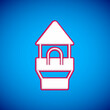 White Castle tower icon isolated on blue background. Fortress sign. Vector