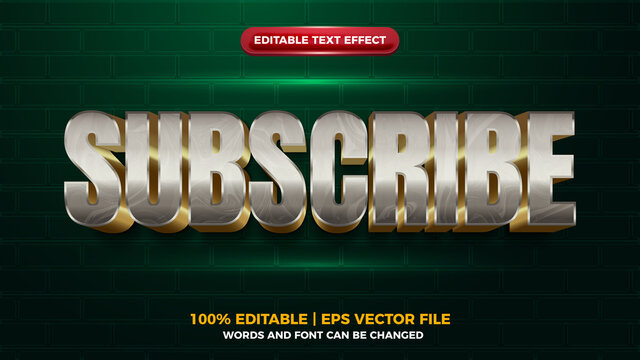 silver metal subscribe marble 3d editbale text effect