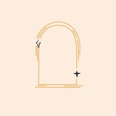 Wall Mural - Hand drawn vector abstract stock flat graphic illustration with logo element,bohemian astrology magic minimalistic emblem of line arch portal with stars,simple style for branding.