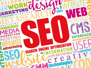 Aufkleber - seo (search engine optimization) word cloud collage, technology concept background
