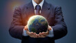 Planet Earth in hand of business man. Businessman hold Global World show Global warming, Save Environment, Earth day, Worldwide network, internet, Business world concept. Earth image provided by Nasa