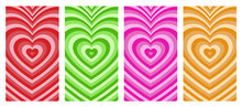 Hypnotic Heart Shaped Tunnel Color Set. Rainbow Retro Wallpapper Psychedelic 70's Background,illustration EPS10.