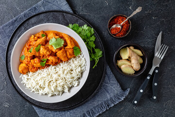 butter chicken, curry of spicy chicken with rice