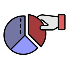 Poster - Hand take part from pie chart icon. Outline hand take part from pie chart vector icon color flat isolated