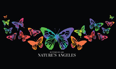 Watercolor colorful nature angels artwork. Butterfly t shirt design graphic print.