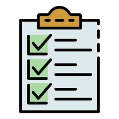 Poster - Checklist clipboard icon. Outline checklist clipboard vector icon color flat isolated