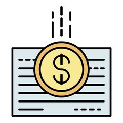 Poster - Money bill paper icon. Outline money bill paper vector icon color flat isolated