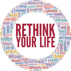 Wall Mural - Rethink your way of living vector illustration word cloud isolated on a white background.