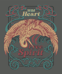 Poster - chic rock style vintage poster design illustration included bird, frame and ornaments with slogan print design