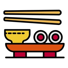 Wall Mural - Sushi japan soup icon. Outline sushi japan soup vector icon color flat isolated