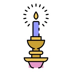 Sticker - Burning candle icon. Outline burning candle vector icon color flat isolated