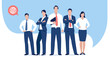 © bizvector - Ready to work. Leader and his team in front of part of the speech bubble. Web template. Business vector illustration.