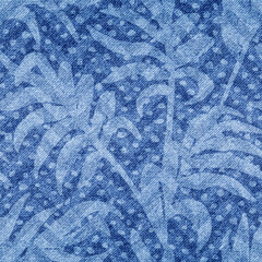 Poster - Leaves seamless pattern. Leaf background. Repeated tropical texture. Denim checked printed. Repeating blue marks pattern. Fade effect printing. Checks patern for design gift wrappers, prints. Vector 