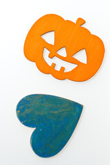 Wall Mural - halloween pumpkin with a blue heart