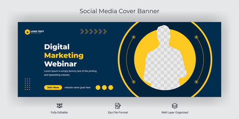 Online marketing webinar facebook cover banner template social media post	