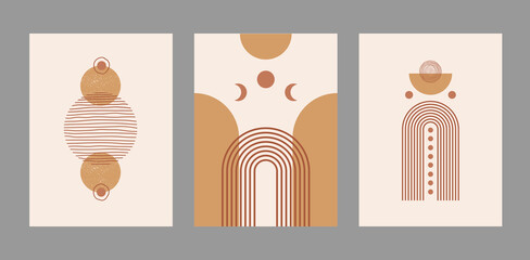 Poster - Modern abstract set aesthetic backgrounds with geometric balance shapes and lines. Wall decor in boho style. Mid century vector print for cover, wallpaper, card, social media, interior decor