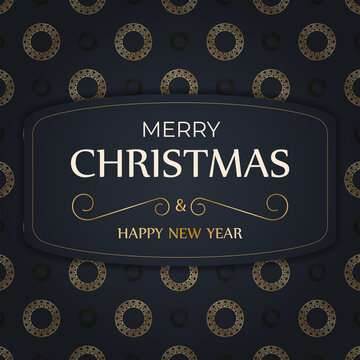 Holiday flyer merry christmas dark blue with winter gold pattern