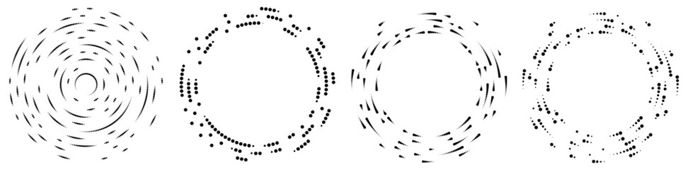 Aufkleber - Random circles, dots, speckles and freckles concentric, circular and radial element. Pointillist, pointillism random halftone circles